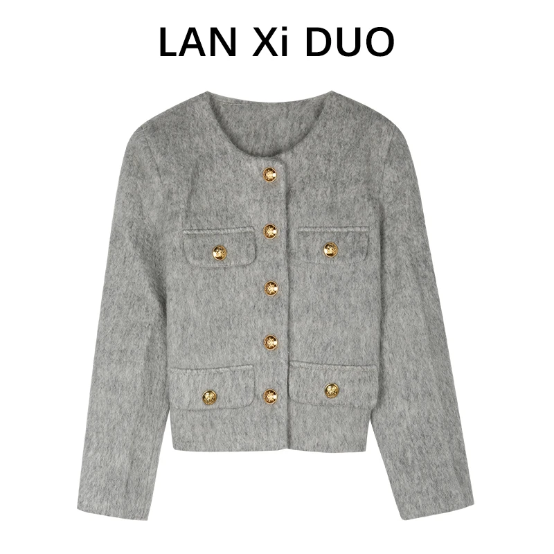 岚茜朵LAN Xi DUO 灰色小香风外套短款气质减龄毛呢上衣女