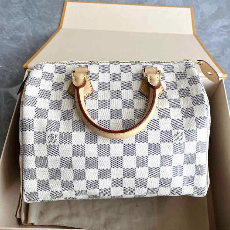 99新 LV Speedy25白棋盘格手提包