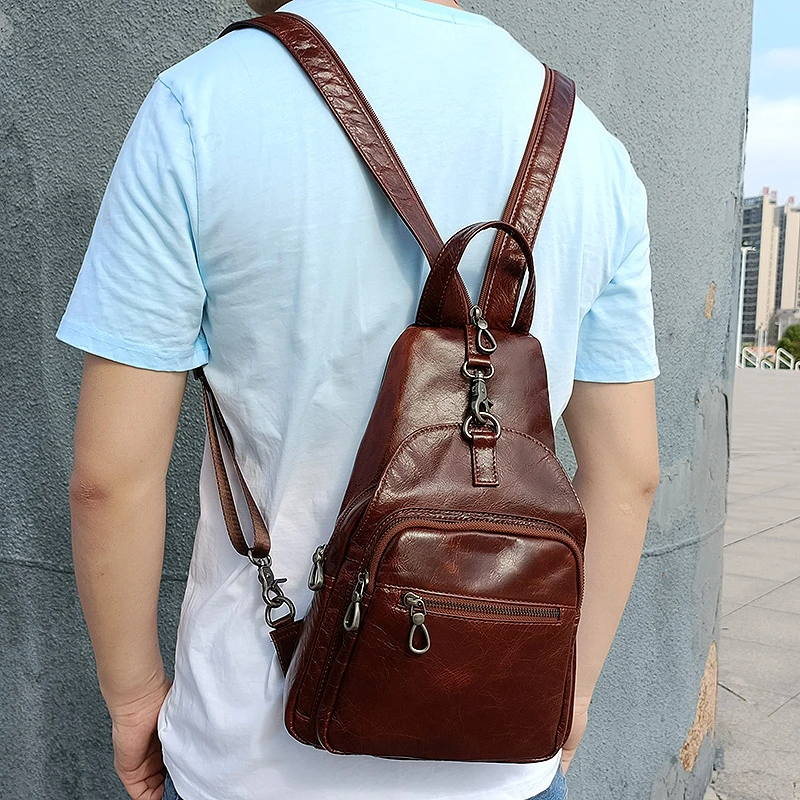 男士双肩包真皮小号小背包多功能小容量单肩斜挎包两用包头层牛皮