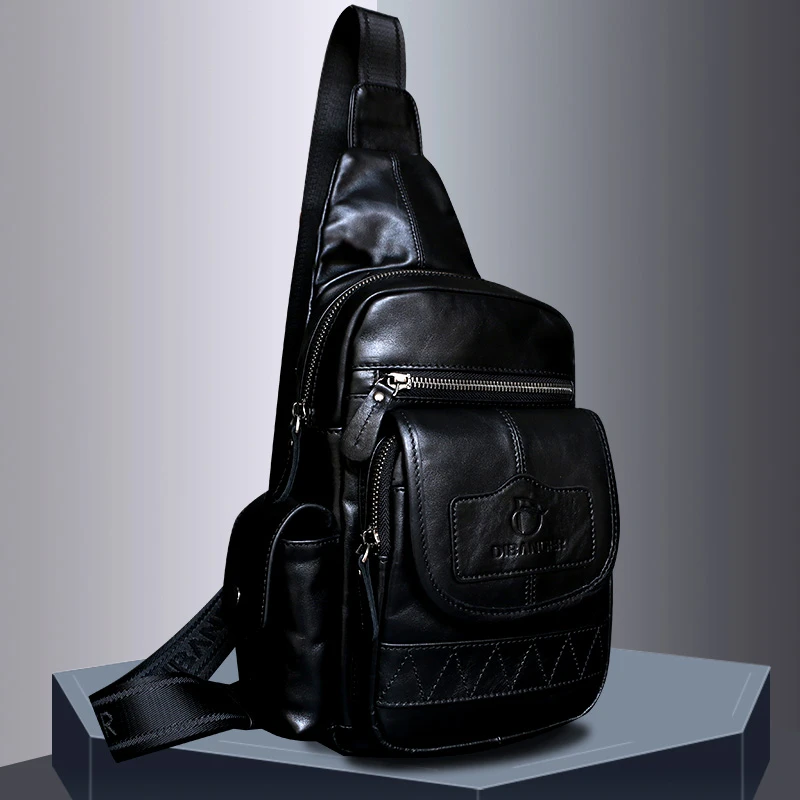 男士单肩包真皮大容量斜挎包胸包男头层牛皮软皮胸前包男包斜背包