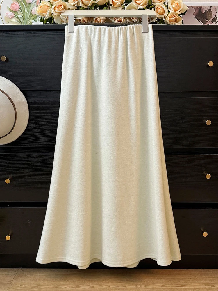 【U•m秋冬韩系松弛感高腰羊绒鱼尾A版半身裙】