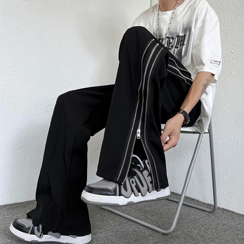 大白鲨侧边拉链裤子男女高街ins潮流百搭宽松直筒休闲运动哈伦裤