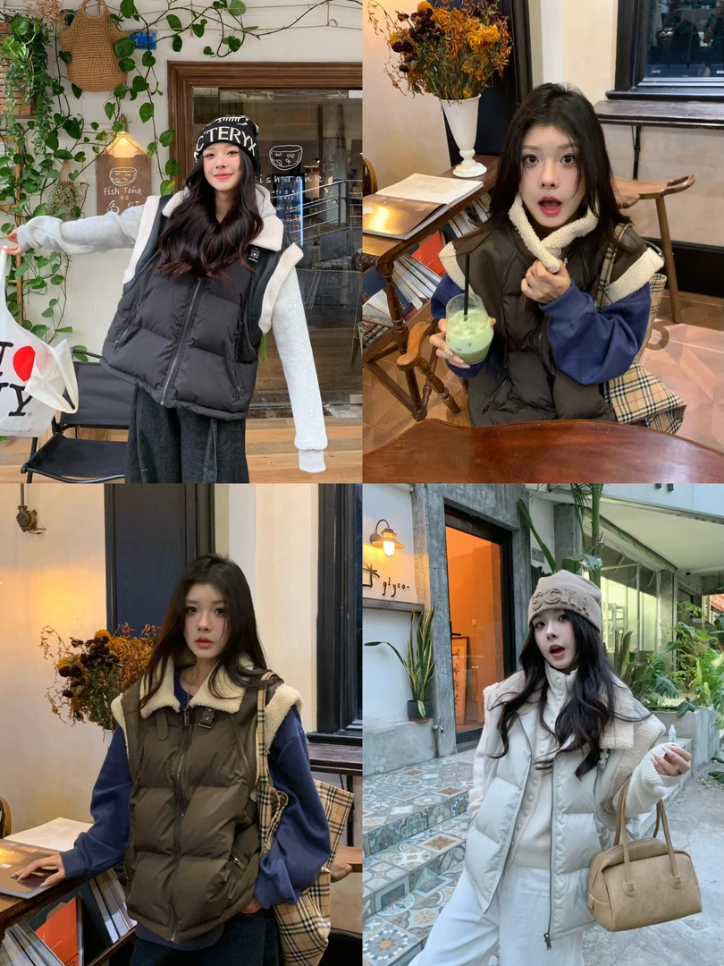 姜大侠【冬日小泰迪】韩系休闲复古羽绒马甲百搭宽松保暖立领外套