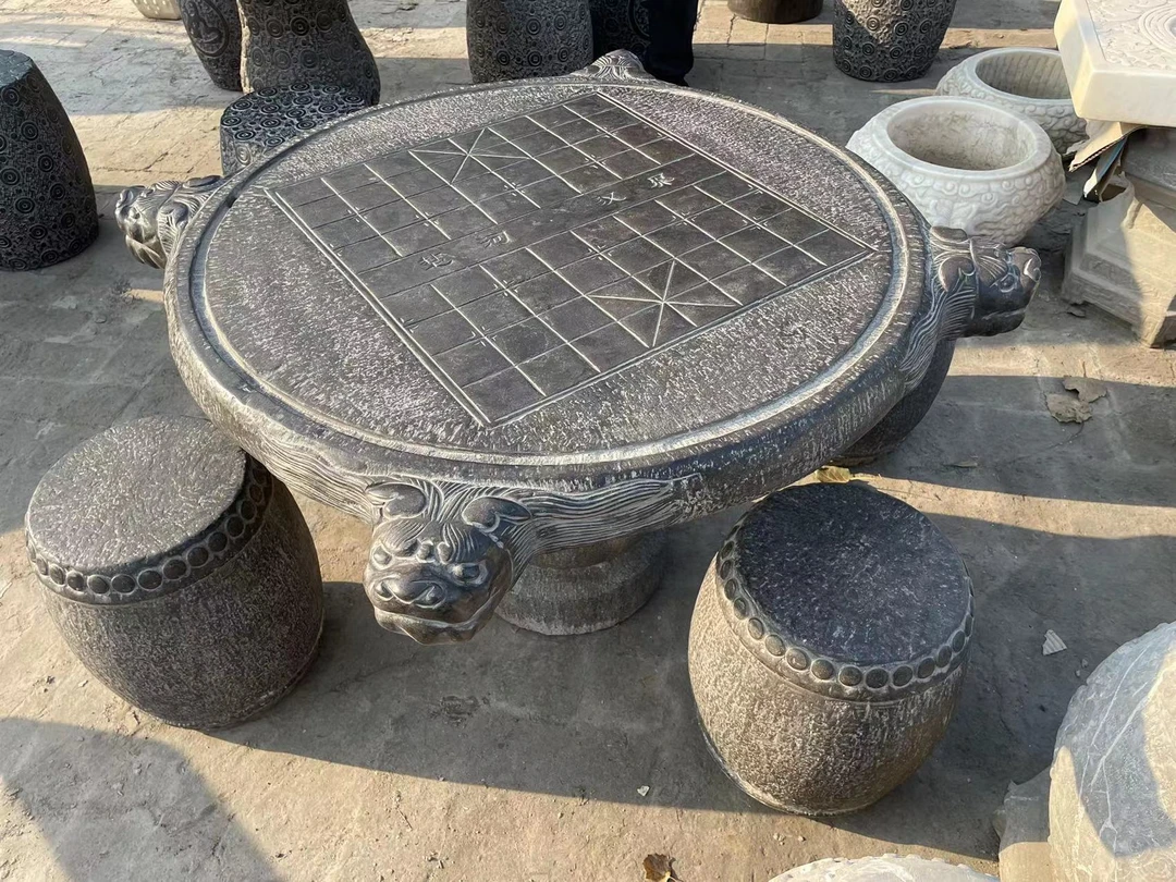 石桌5件套，喝茶聊天，下棋会友，朋友聚餐高品满功雕刻精品石桌