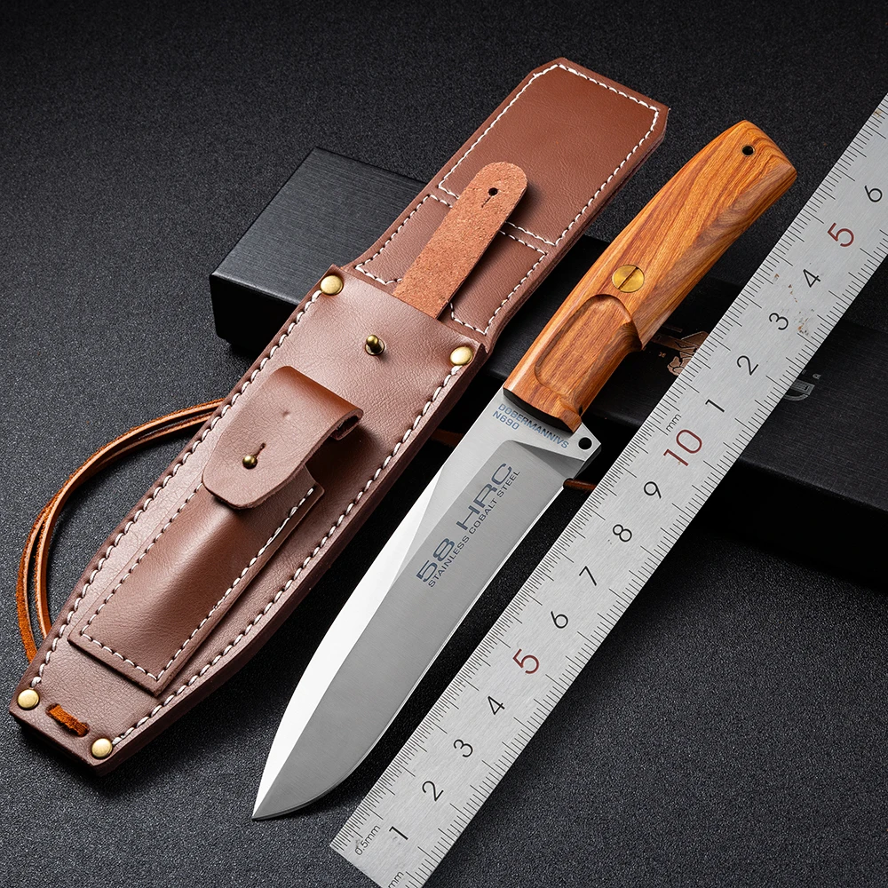 极端杜宾犬户外刀檀木柄刀配皮套求生刀一体龙骨刀锋利水果防身刀