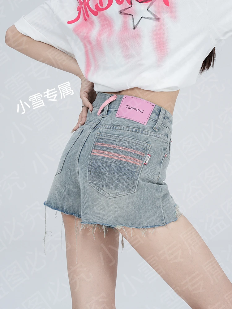 夏季不规则牛仔短裤女辣妹高腰显瘦设计感毛边时尚休闲百搭破洞裤