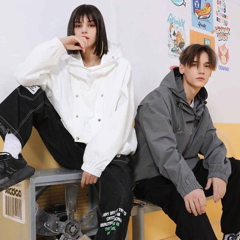 GENANX闪电潮牌格雷系穿搭冲锋衣防水可拆卸领连帽情侣外套JS858