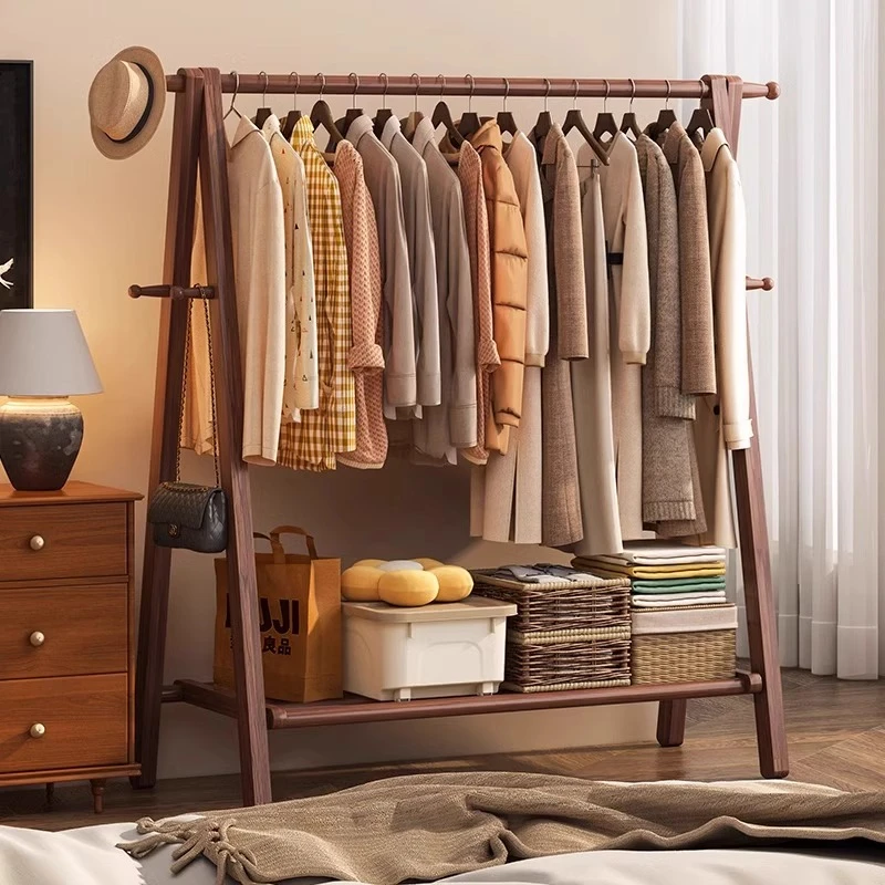 实木挂衣架卧室落地式衣服挂架室内简约现代木质立式衣帽架不占地