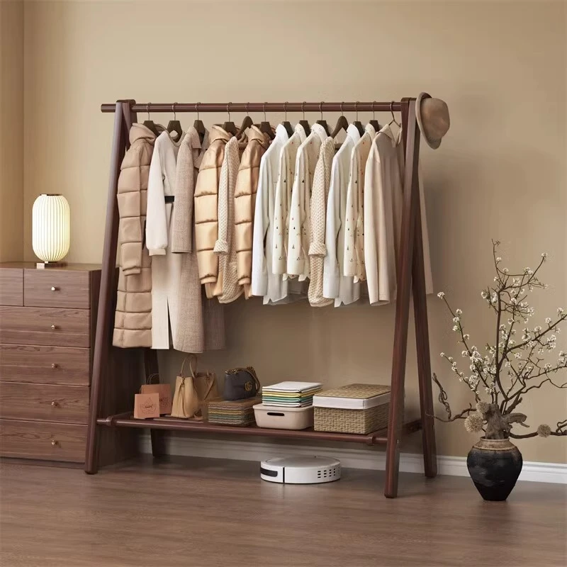 实木挂衣架落地卧室放脱下的衣服家庭客厅高级感折叠胡桃色衣帽架