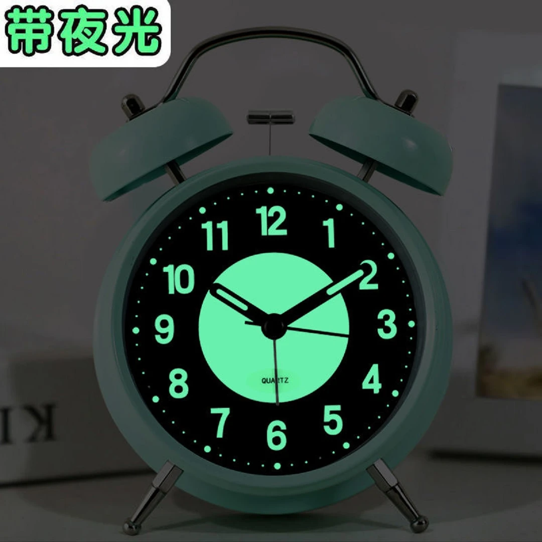 学生闹钟老式金属打铃可充电/电池超大声静夜光室床头闹铃小夜灯