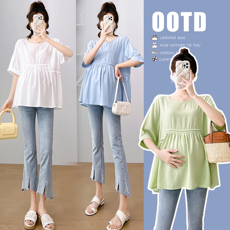 2024新款 孕妇装夏季时尚显瘦遮肚衬衫宽松休闲孕妇上衣夏天外穿