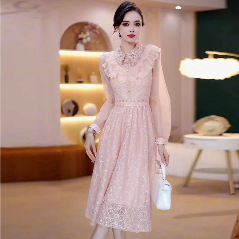 秋季新款气质生日礼服A字裙优雅法式显瘦网纱高贵轻奢连衣裙2005