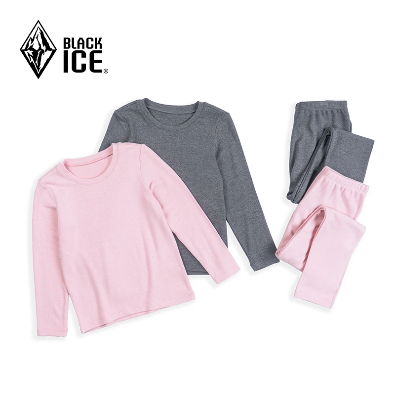 黑冰儿童冬季保暖内衣套装男童女童圆领贴身睡衣套装131C秋冬长袖