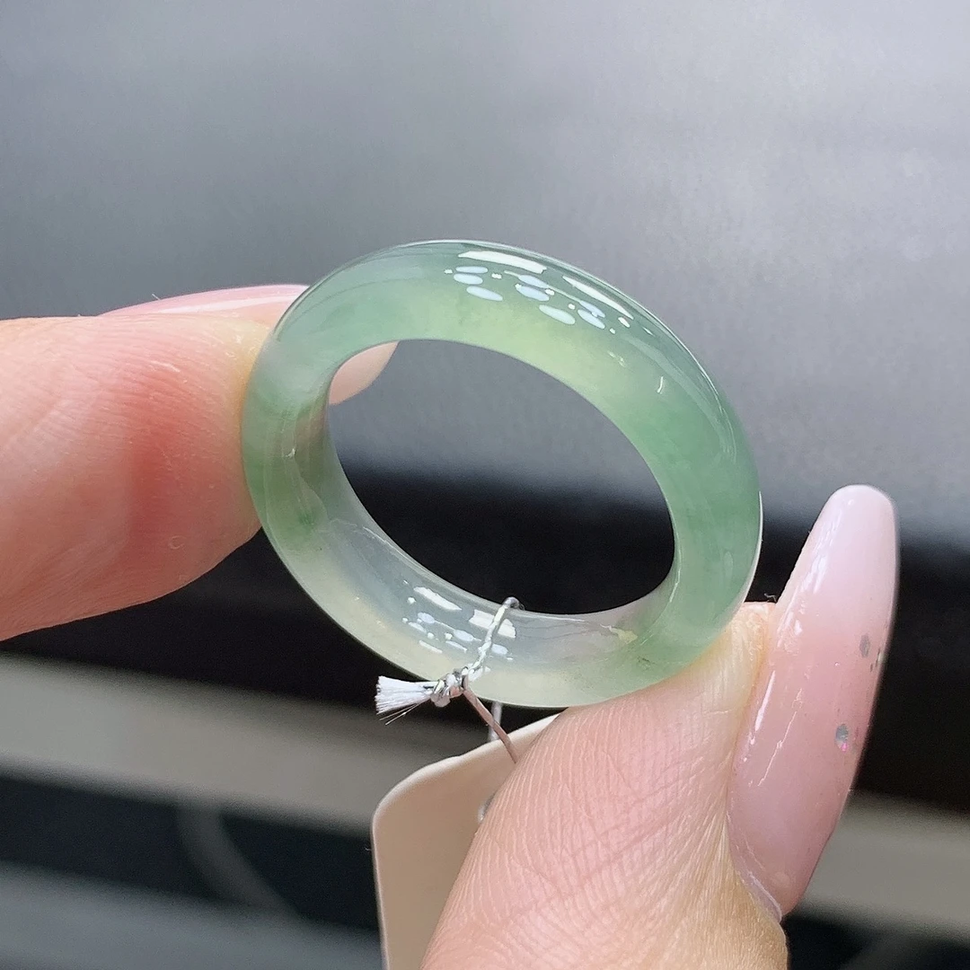 15号 冰种晴水色冰透飘花翡翠缅甸货戒圈 内径17.7-5.8-3.5