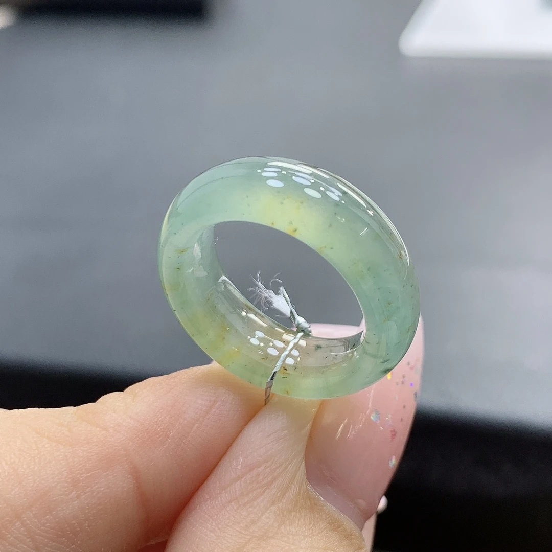 10号 特色戒圈冰种晴水色洒金飘花小圈口翡翠戒指 内径15.6-7-4.1