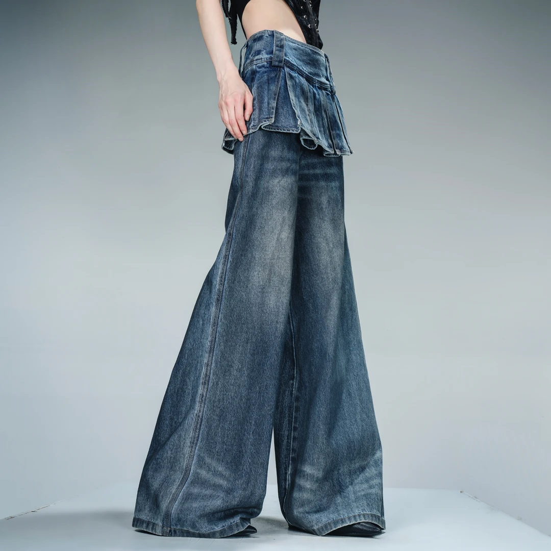 NN-NORTH NODE“不落”牛仔百褶裙裤牛仔阔腿裤