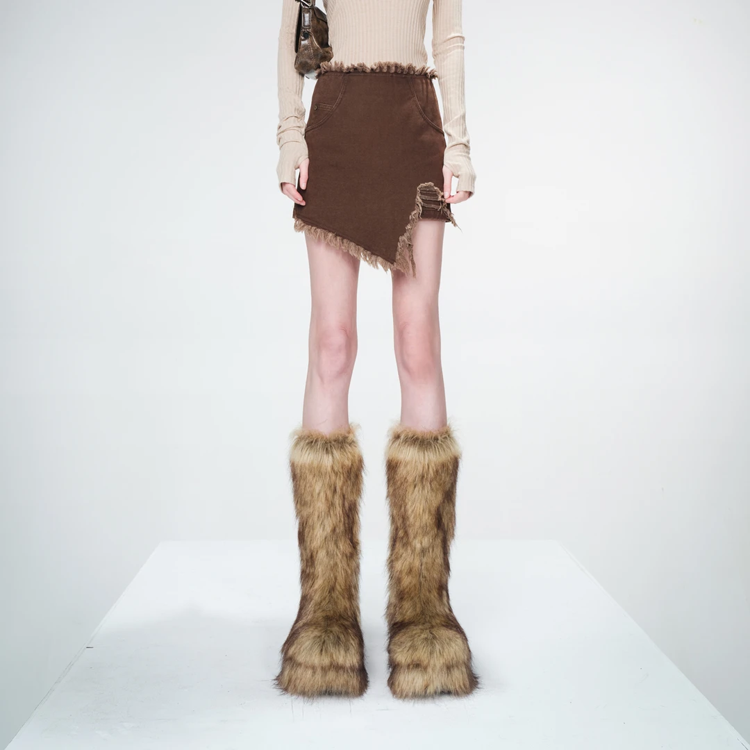 NN-NORTH NODE ‘抹布的时尚道路’拉丝咔叽布半裙