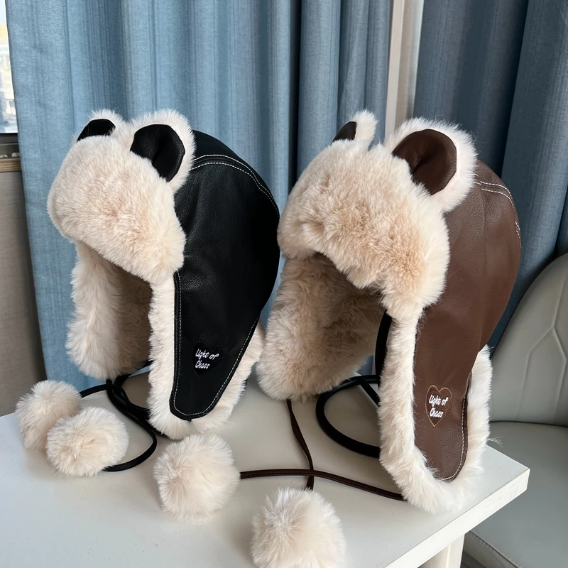 中大童小熊耳冬天雷锋帽女可爱百搭加绒保暖滑雪帽骑行防风护耳帽