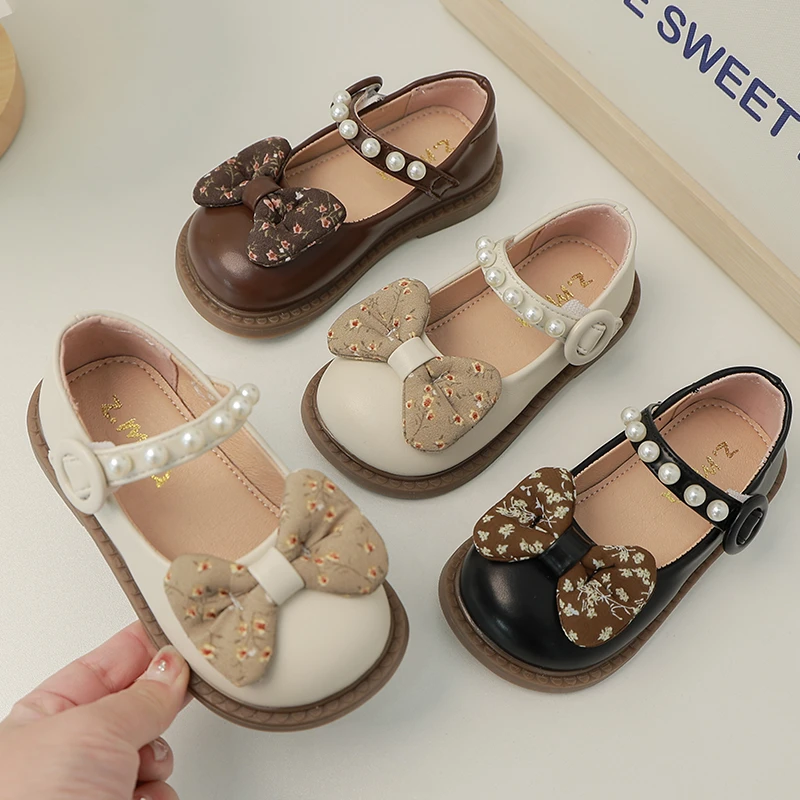 女童甜美可爱蝴蝶结女宝公主鞋春秋洋气女孩软底中小童皮鞋10027