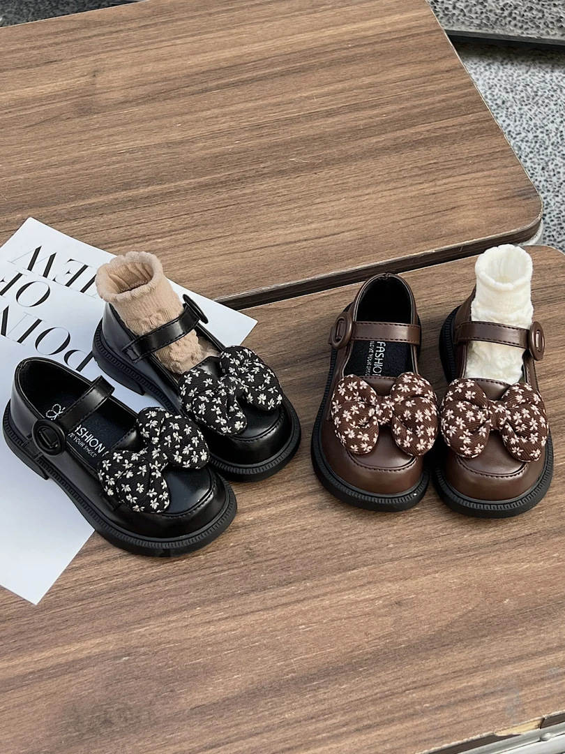 女童甜美可爱甜美蝴蝶结公主鞋春秋洋气时尚小女孩软底中小童皮鞋