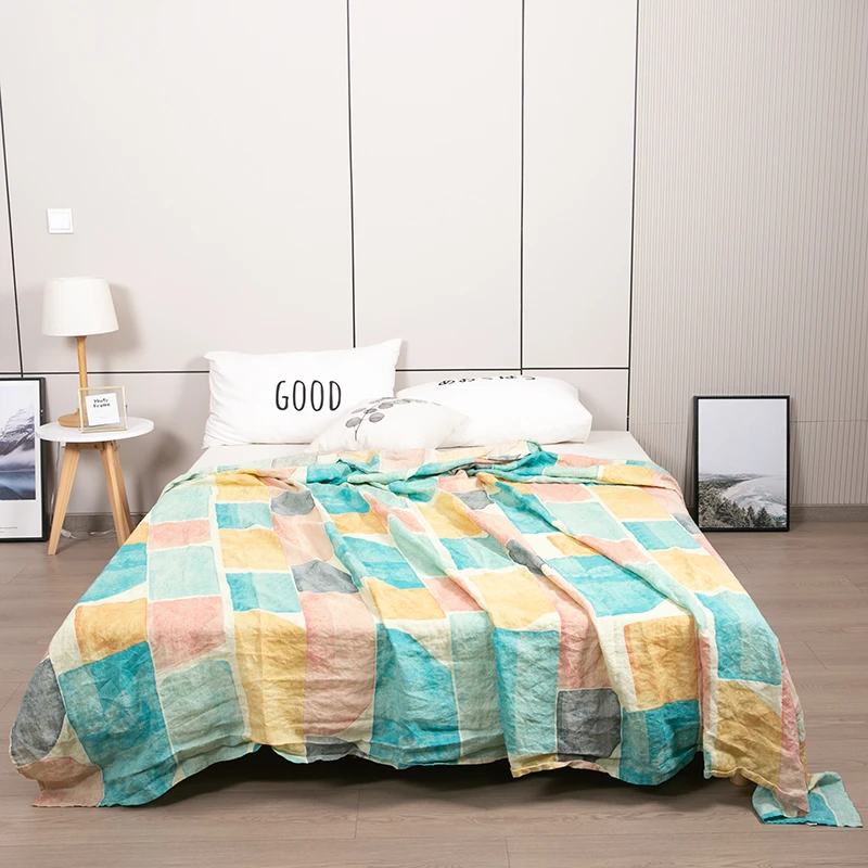 天竺良品印花雨露亚麻床单凉感超柔毯子春秋季夏季两用SJ-1071