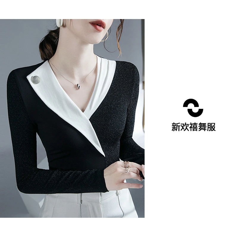 广场舞拉丁舞上衣成人女新款摩登V领气质练功服