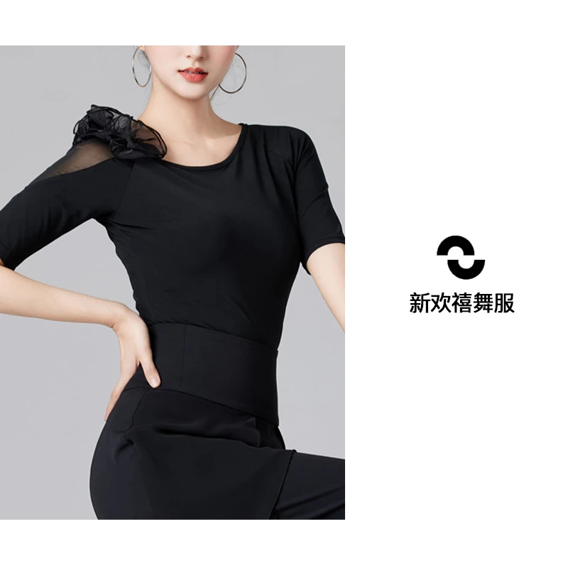 拉丁舞上衣女新款国标摩登舞蹈练功服广场演出服装