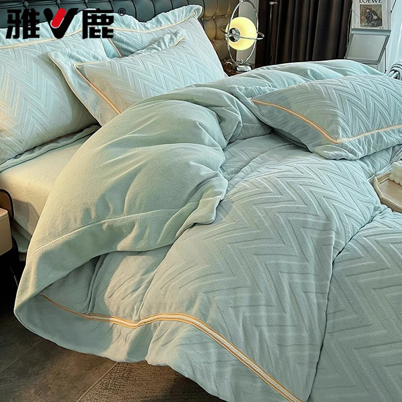 冬季轻奢雕花牛奶绒床上四件套加厚加绒床单被套法兰珊瑚绒床品