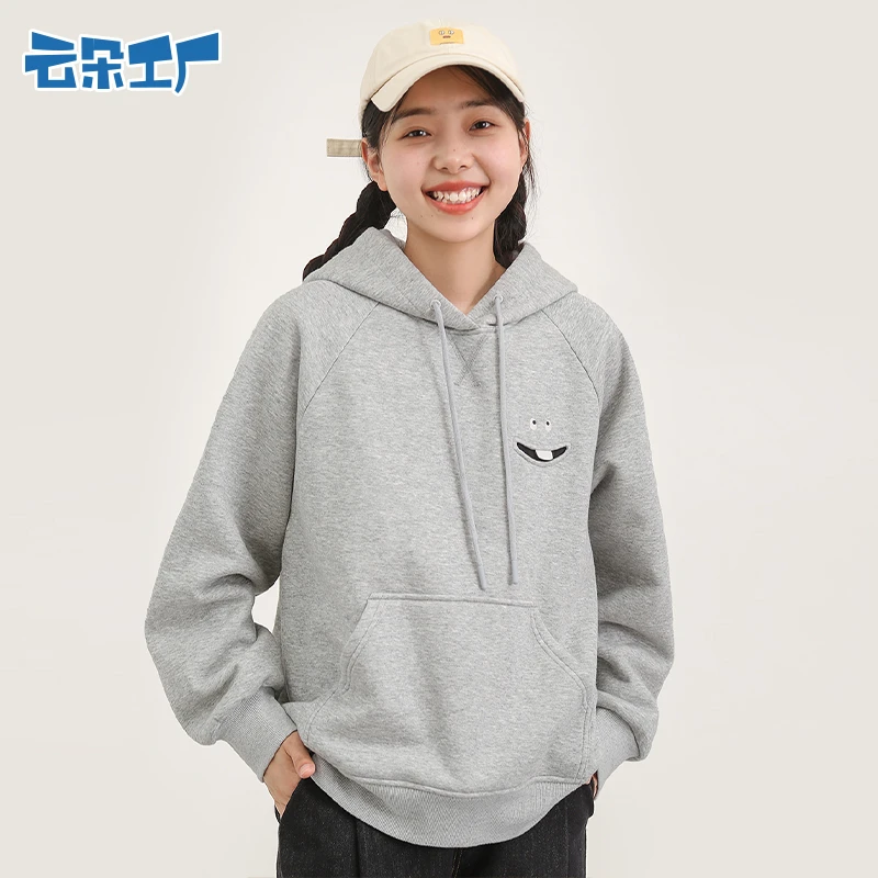 云朵工厂种子表情连帽卫衣上衣套头百搭休闲长袖秋冬加厚加绒刺绣