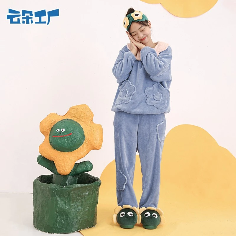 云朵工厂恐龙花学家套头家居服套装秋冬宽松保暖睡衣可爱两件套装