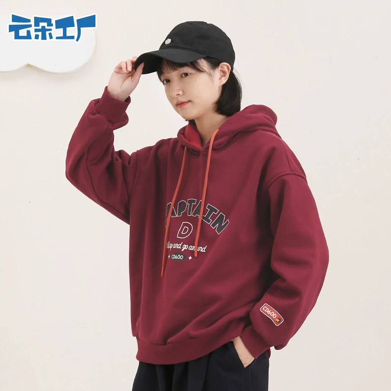 云朵工厂恐龙飞行员印花连帽卫衣复古休闲美式套头卫衣女四色可选