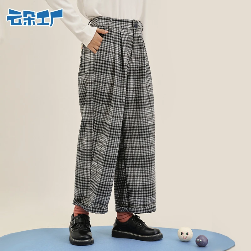 云朵工厂种子毛呢格子直筒裤长裤格纹裤子宽松格子裤秋冬显瘦时尚