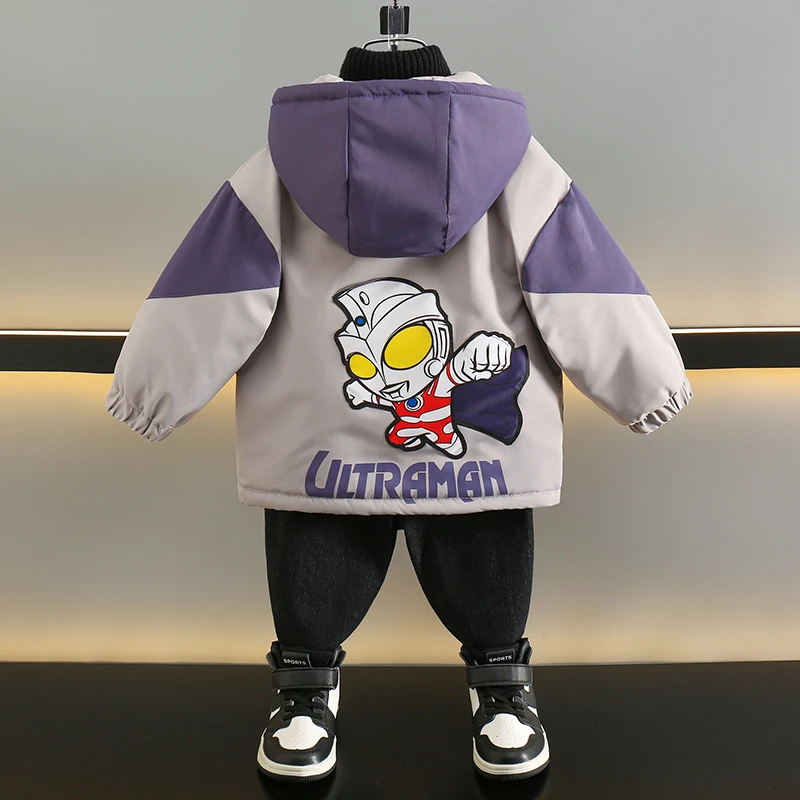 男童加绒外套秋冬季2025新款儿童派克男童棉服奥特曼棉衣加绒加厚