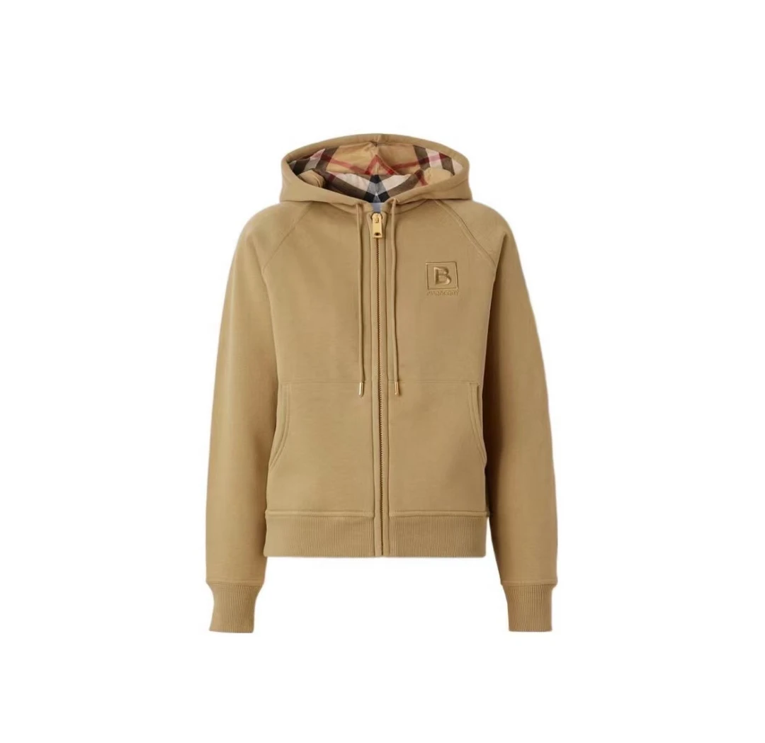 全新未使用 BURBERRY/博柏利 女士经典B标格纹运动休闲连帽卫衣