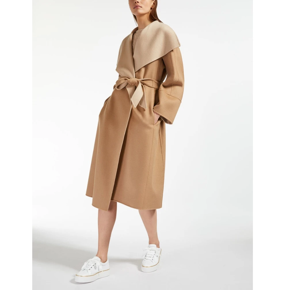 未使用 MaxMara Bosso系列双层羊毛混羊绒驼色大衣雅丹风