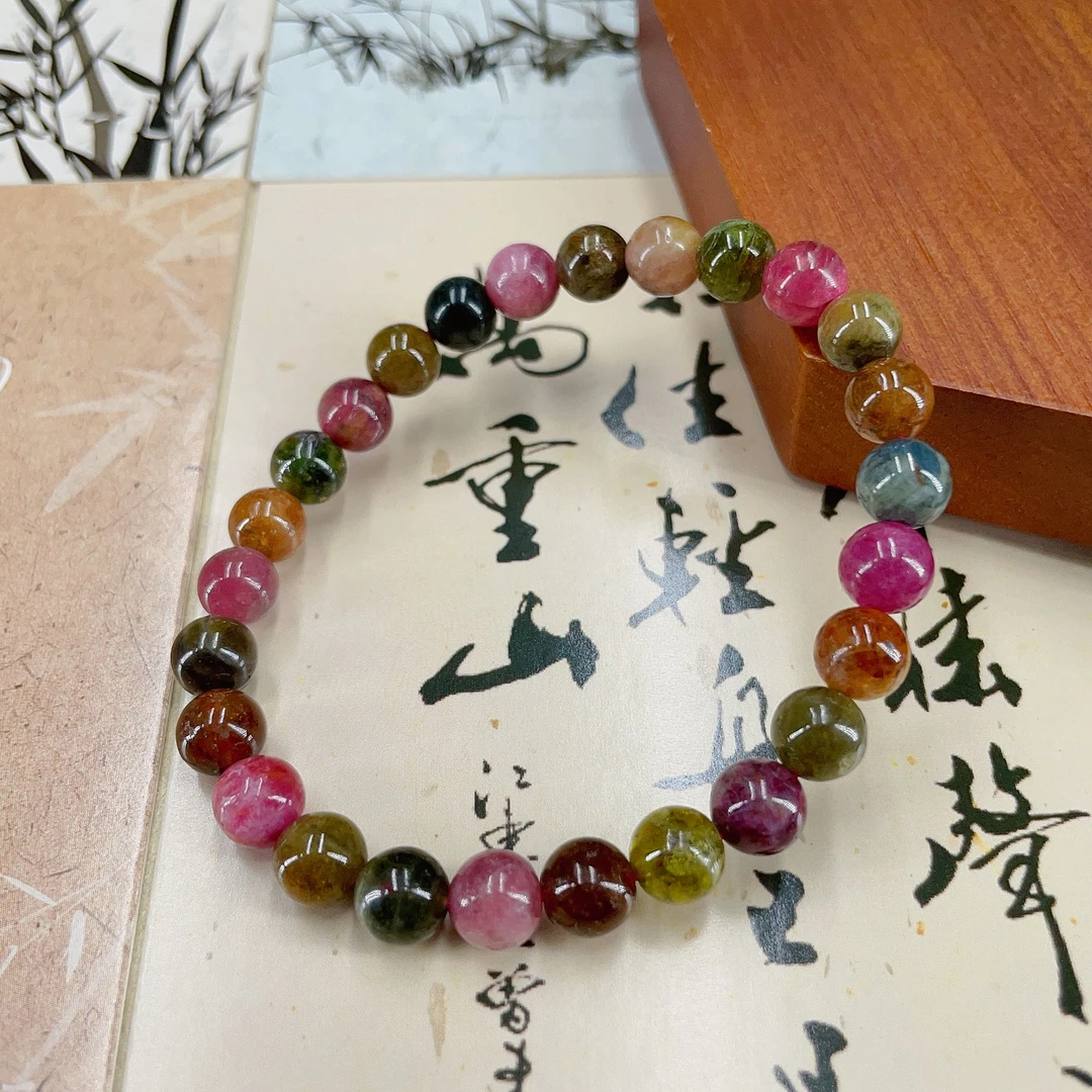 彩碧玺单圈手串7+毫米一串