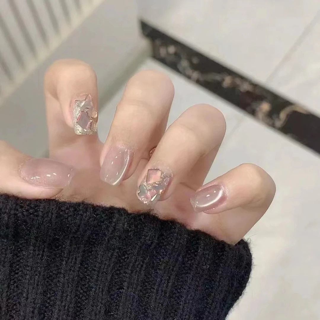 【短T】茉莉花茶茶粉猫眼美拉德钻穿戴甲美甲贴片可拆卸假指甲贴片