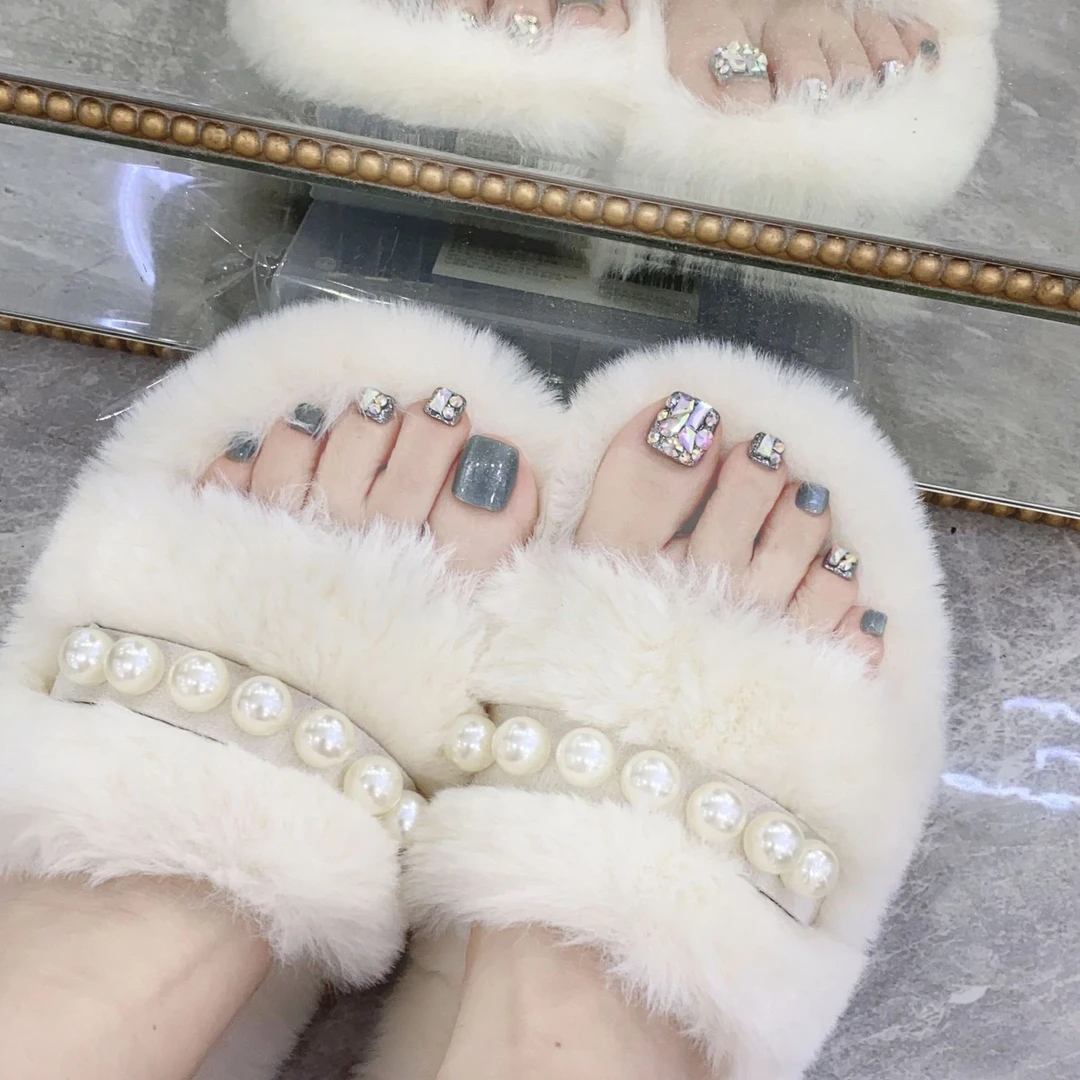 （脚甲）绿彩钻猫眼脚趾甲穿戴甲美甲贴片可拆卸假指甲贴片