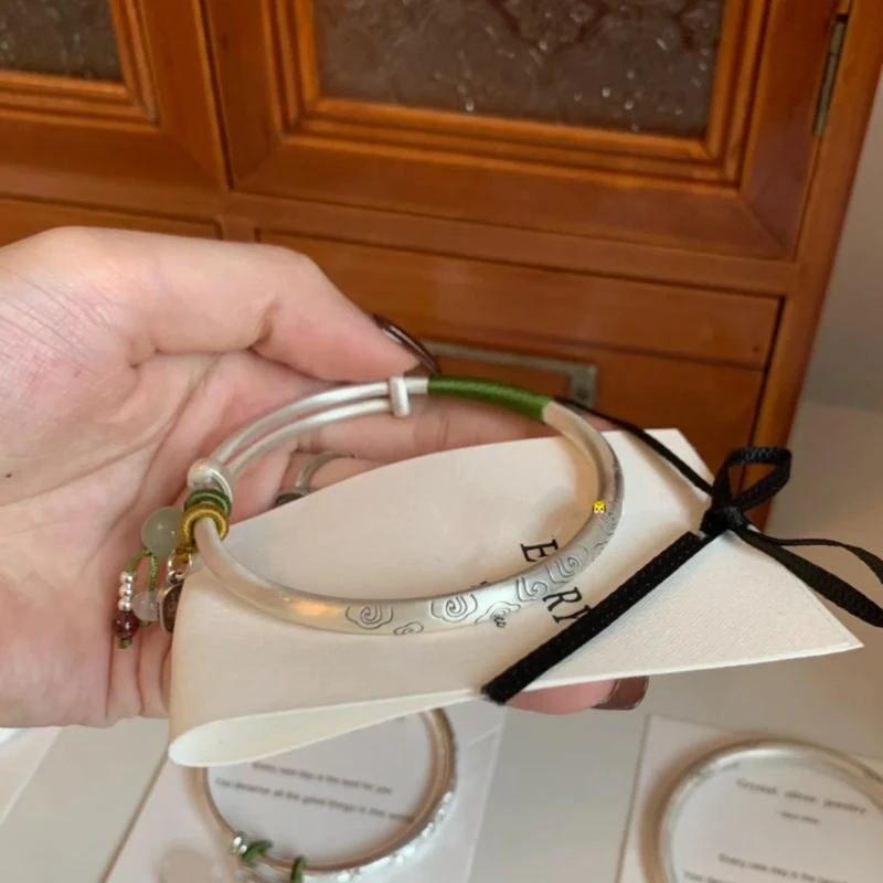 925银手镯 999纯银祥云手镯女足银实心复古民族风年轻款足银实心