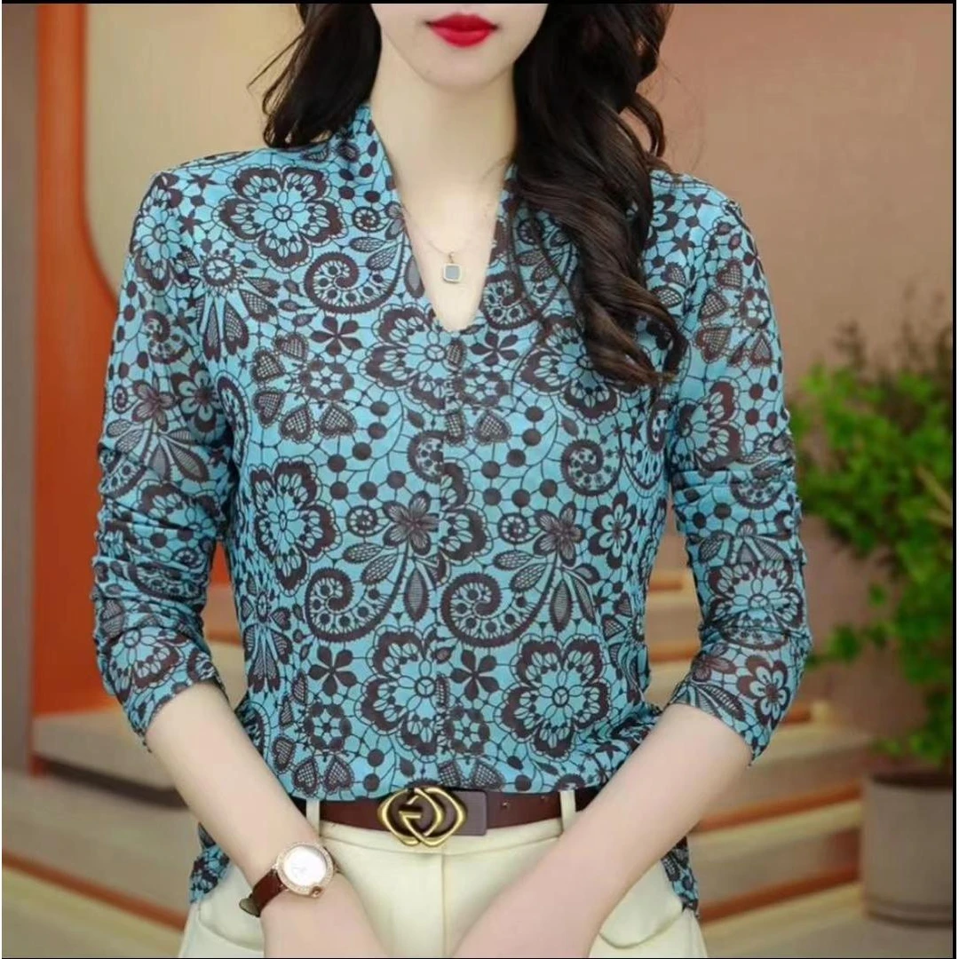 早秋新款肌肤网纱上衣透气双层高级百搭显瘦套头洋气小衫