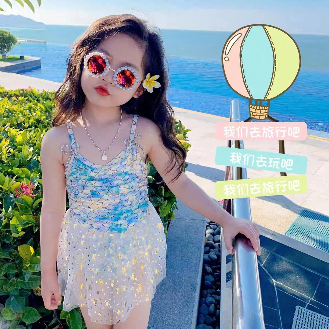 2025裙式亲子美人鱼儿童泳衣女孩新款中小女童比基尼分体游泳装