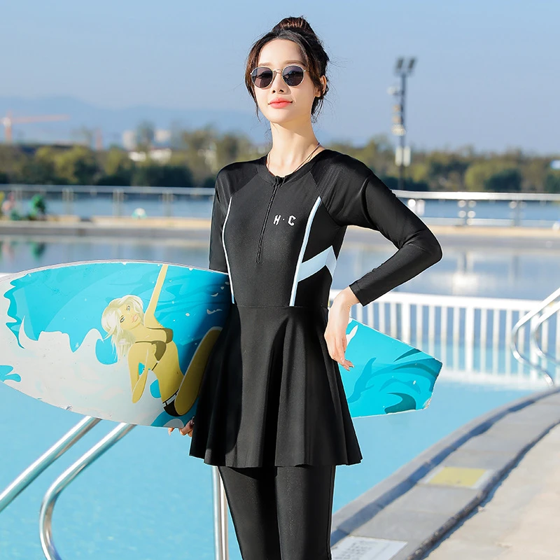妈妈全身防晒泳衣女夏保守连体裙式长袖长裤显瘦遮肚温泉运动潜水