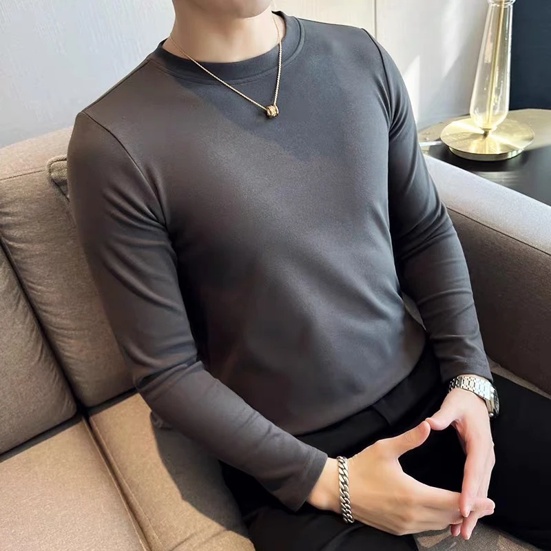 双面德绒打底衫男内搭长袖T恤圆领卫衣春秋衣保暖内衣磨毛上衣服