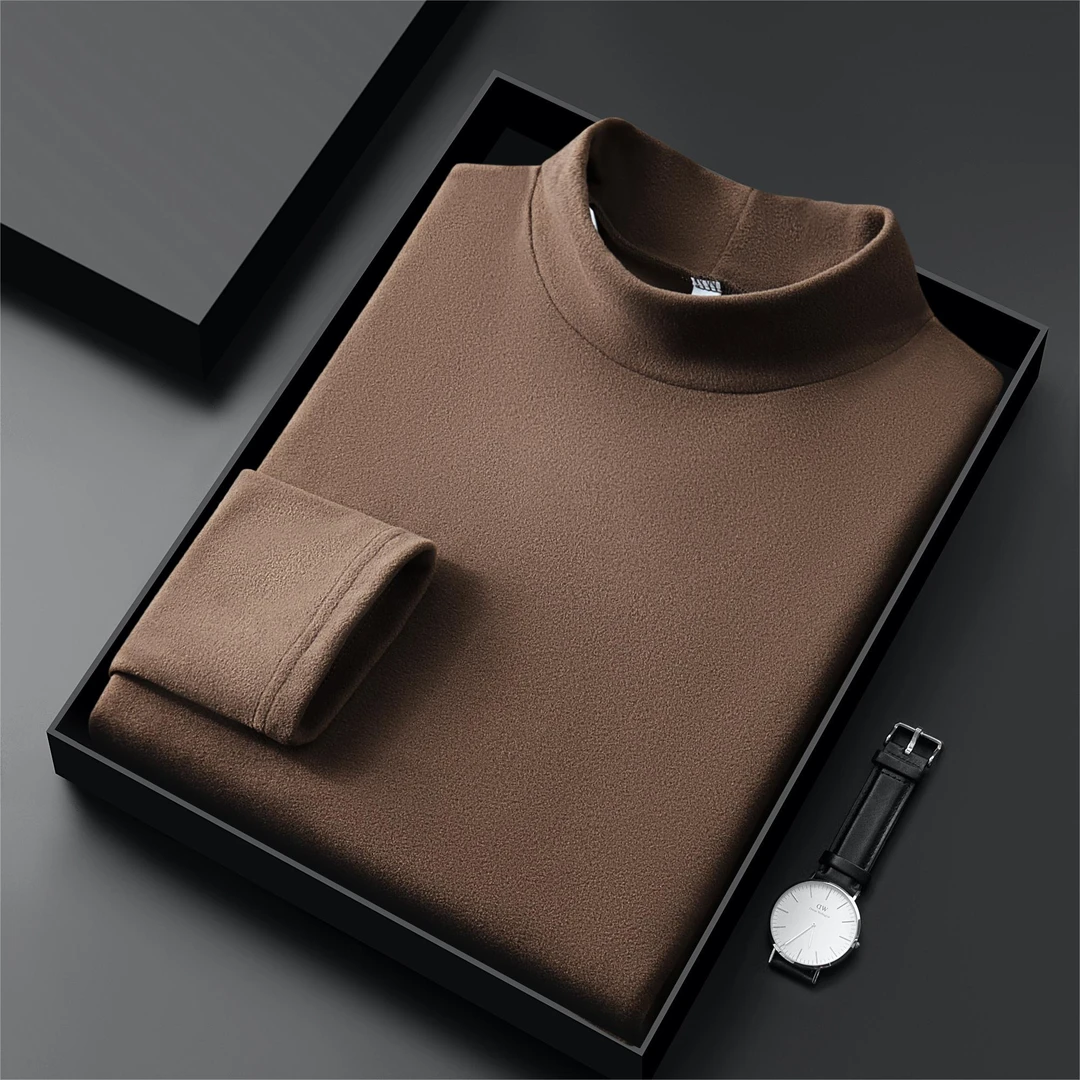 秋冬季男士半高领双面绒上衣商务修身内搭中领保暖打底衫长袖T恤