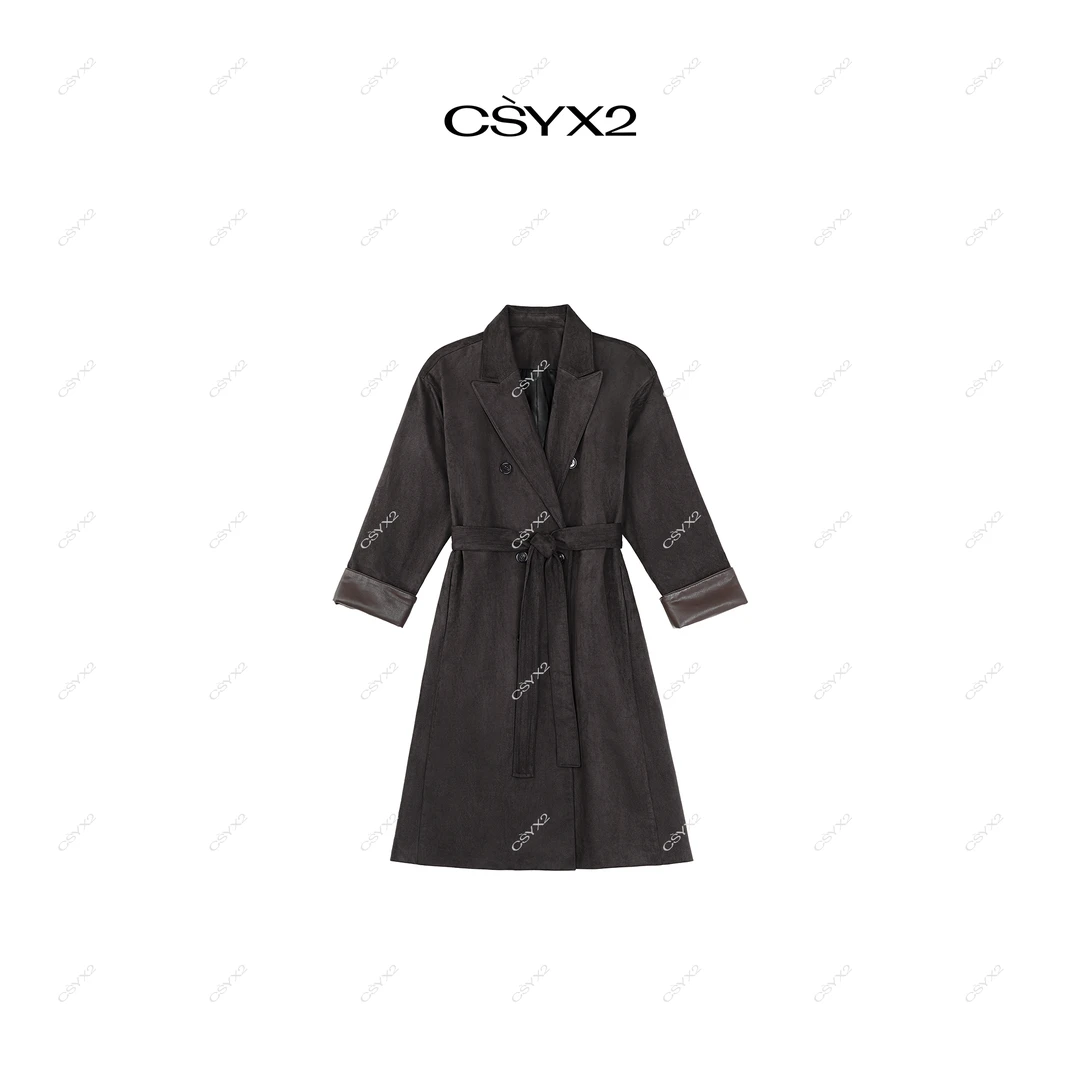 CsyX2-2025戗驳领拼接袖中长款绑带风衣大衣外套CZ4DP001