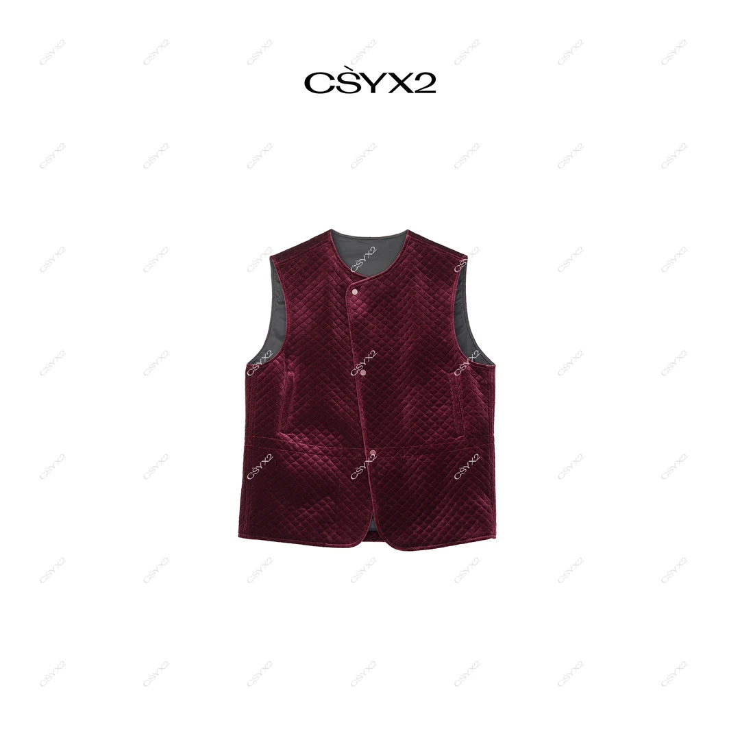 CsyX2-2025菱格斜扣无袖丝绒马甲CG4DJ001