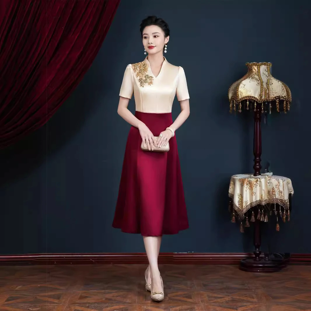 K21新款改良复古新国风旗袍修身年轻民国风国潮连衣裙晚礼服日常