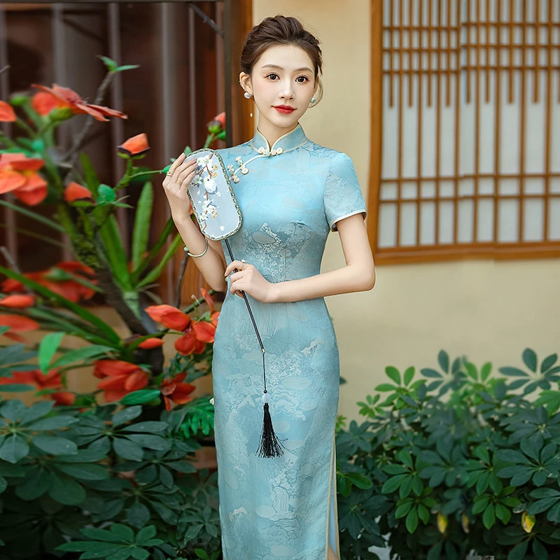 A220新款2025真丝旗袍年轻款高端气质长款改良版桑蚕丝连衣裙日常