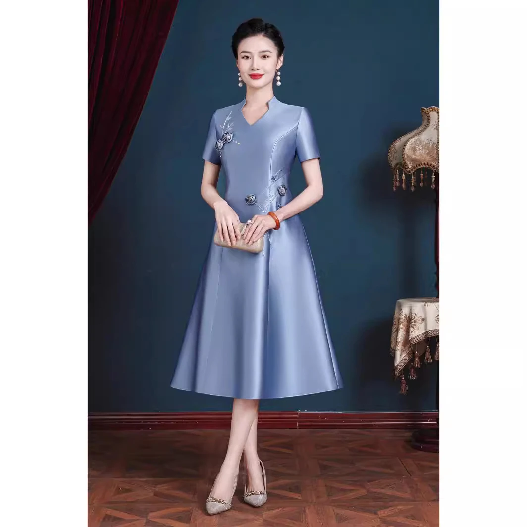 K12新款夏季2025优雅中国风喜妈妈晚礼服婚宴喜婆婆敬酒服连衣裙