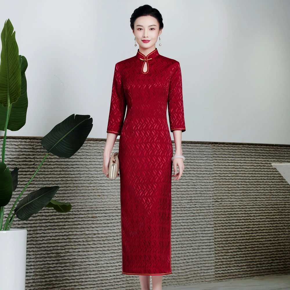 842秋冬装新款妈妈旗袍长款喜婆婆高档婚礼服敬酒服婚宴裙子